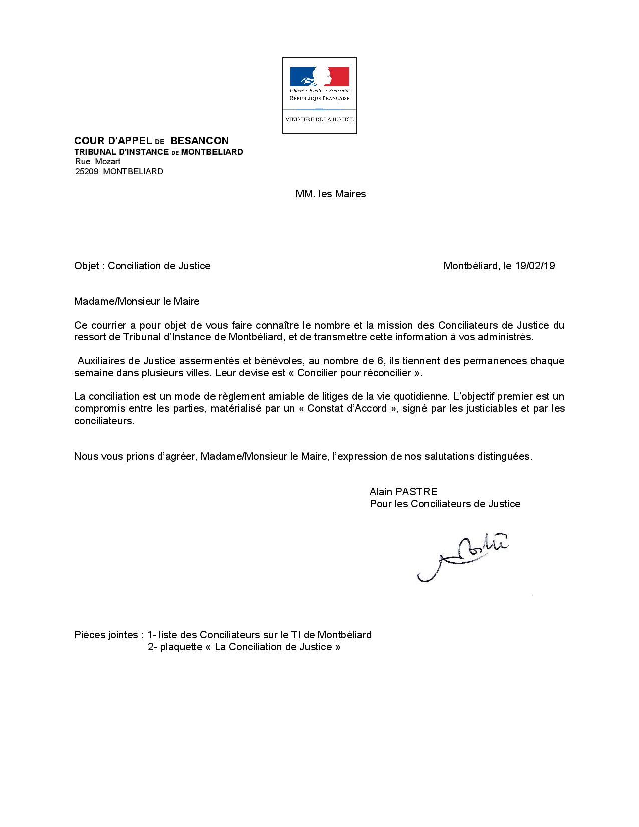 lettre conciliateur de justice